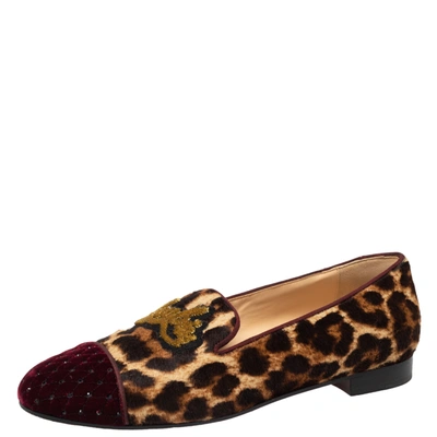 Pre-owned Christian Louboutin Brown Tiger Print Pony Hair And Canvas Rollerboy Loafers Size 38.5