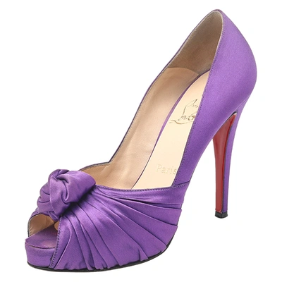 Pre-owned Christian Louboutin Purple Satin Knotted Greissimo Platform Peep Toe Pumps Size 38