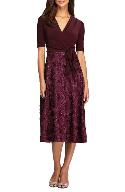 Alex Evenings Embellished Surplice Cocktail Dress In Merlot