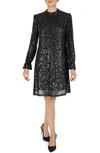 Julia Jordan Sequin Long Sleeve Shift Dress In Black