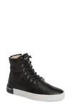Blackstone Ql41 High Top Sneaker With Genuine Shearling Lining In Black Leather