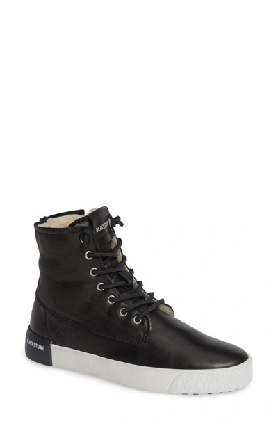 Blackstone Ql41 High Top Sneaker With Genuine Shearling Lining In Black Leather