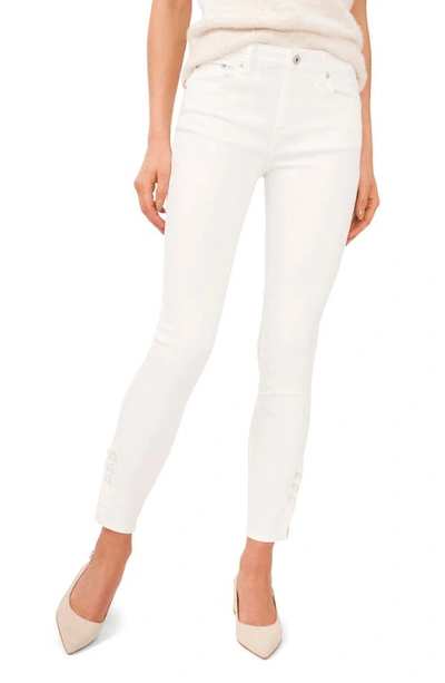 Cece Faux Pearl Detail Skinny Jeans In Ultra White