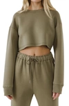 Grey Lab Lounge Wear Crop Crewneck Sweatshirt In Olive
