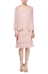 Slny Tiered Chiffon Cocktail Dress With Jacket In Faded Rose