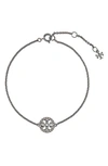 Tory Burch Pave Logo Miller Chain Bracelet In Hematite