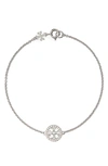 Tory Burch Miller Pavé Charm Bracelet In Tory Silver / Crystal