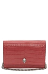 Alexander Mcqueen Mini Skull Croc Embossed Leather Shoulder Bag In Coral