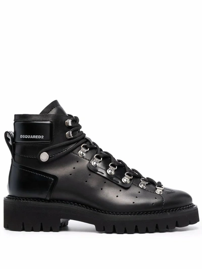 Dsquared2 Logo-print Leather Ankle Boots In Black