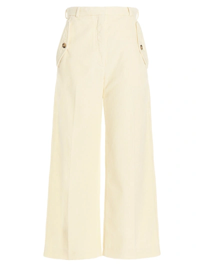 Kenzo Corduroy Side Flap-pocket Trousers In Ecru