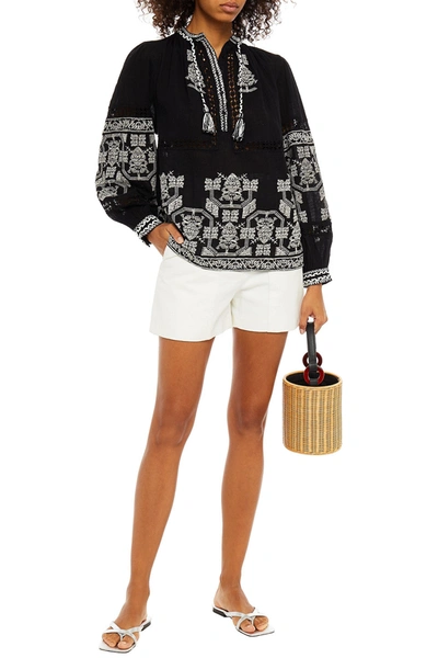 Antik Batik Sofia Embroidered Cotton-gauze Blouse In Black