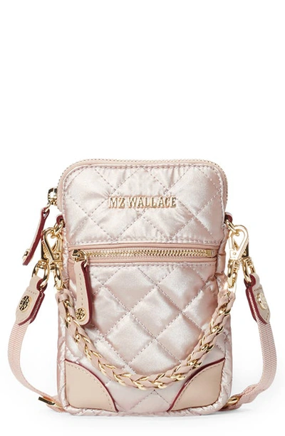 Mz Wallace Crosby Micro Quilted Crossbody Bag In Light Rose Gold Metallic/gold