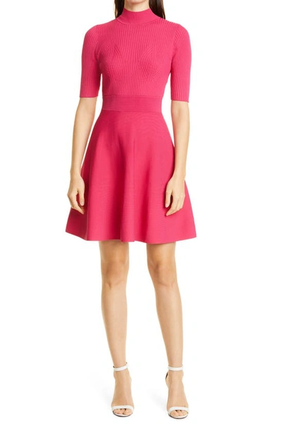 ted baker pink knit dress Viviiyy Ribbed Stretch-knit Mini In Deep Pink Linen Dress