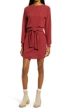 Fraiche By J Tie Front Long Sleeve Dress In Marsala