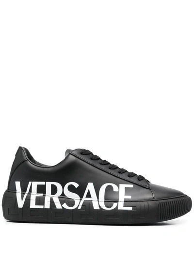 Versace Graffiti Logo Greca Sneakers In Black