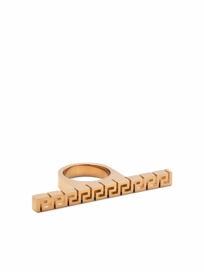 Versace Gold Tone Greca Bar Ring In Yellow