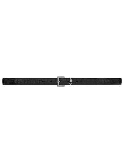 Saint Laurent Cintura Monogram In Pelle Goffrata In Black