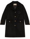 Gucci Double G Embroidered Button-front Coat In Black