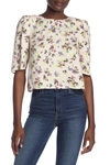 Afrm Puff Sleeve Floral Print Top In Neon Ditsy