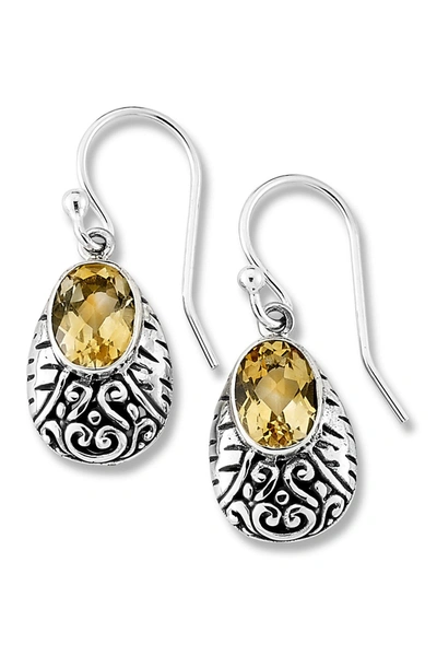 Samuel B. Sterling Silver Oval Citrine Bali Design Earrings In Yellow