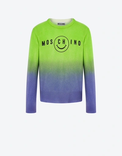 Moschino Smiley Brand-print Wool-cashmere Blend Jumper In Acid Green