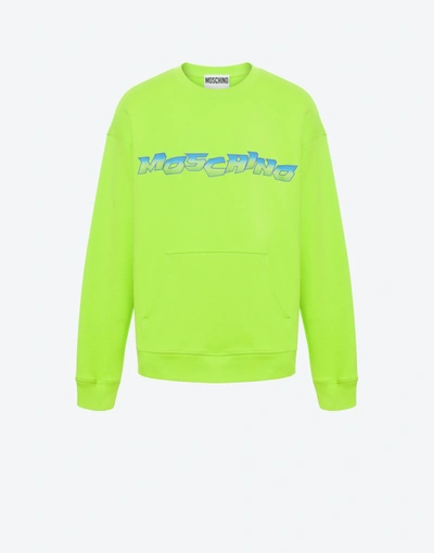 Moschino Surf Logo Organic Cotton Sweatshirt In Acid Green