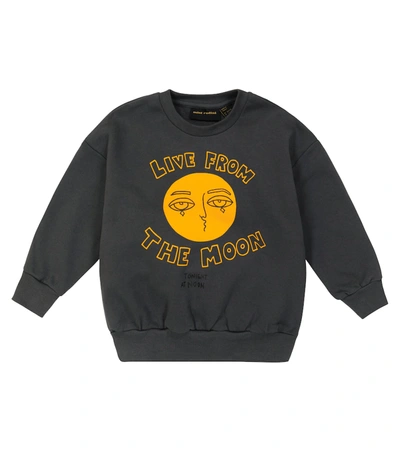 Mini Rodini Gray Sweatshirt For Babykids With Yellow Moon In Grey