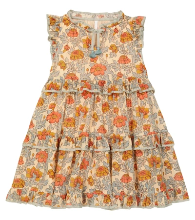 Zimmermann Kids' Andie Tiered Floral Cotton Dress In Dusty Blue Floral