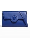 Versace La Medusa Tonal Leather Wallet Crossbody Bag In Bright Blue