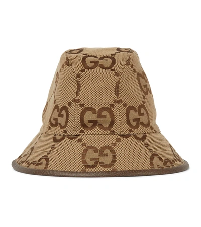 Gucci Gg Supreme Canvas Bucket Hat In Camel Ebony + New Ac