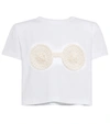 Magda Butrym Cropped Cotton T-shirt With Unique Front Embroidery In White