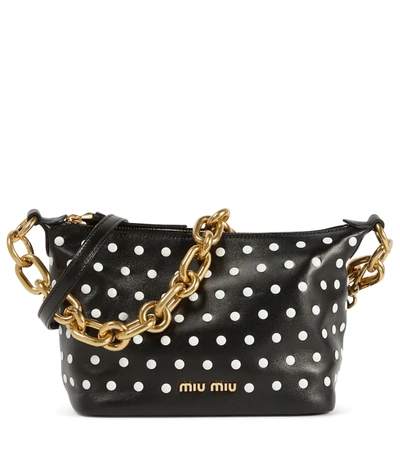 Miu Miu Polka-dot Leather Shoulder Bag In White