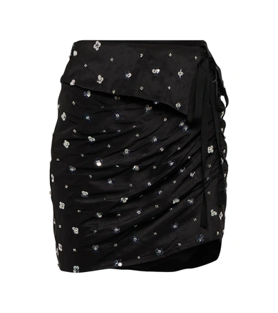 Self-portrait Sequin-embellished Ruched Mini Skirt In Black