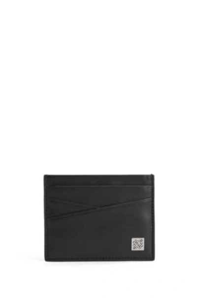 Hugo Boss Card Holder In Smooth Leather With Monogram Logo Plate In Black