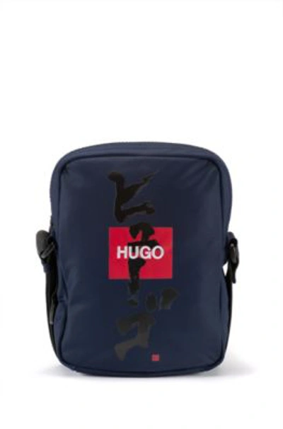 Hugo Reporter Bag With Logo And Japanese Ideogram In Dark Blue