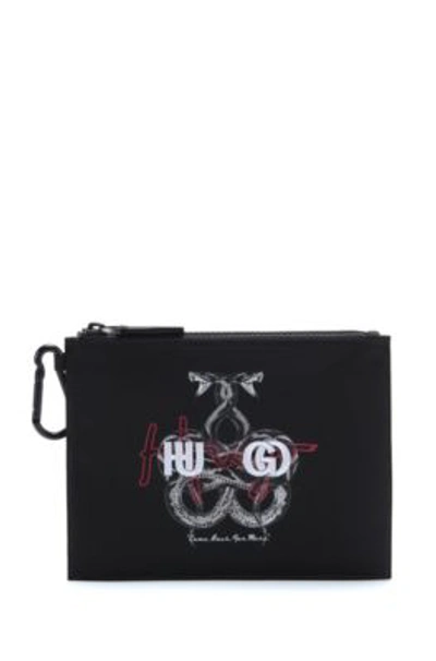 Hugo Zip-up Pouch With Collection Artwork And Logo- Black Men's Business Bags