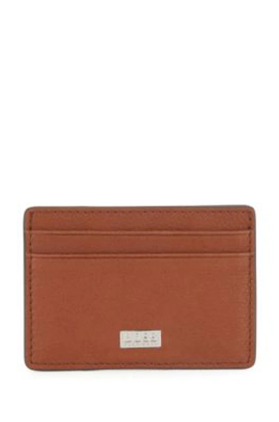 Hugo Boss Money-clip Card Holder In Italian Leather- Light Brown Men's Wallets