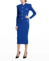 Balmain 6-button Ribbed Midi Skirt In Blue