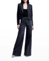 L'agence Dolly Cropped Double-breasted Blazer In Washed Black