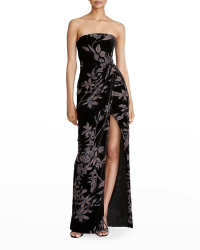 Theia Janette Strapless Column Gown In Black