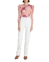 Isabel Marant Jen Floral-print Ruched Puff-sleeve Blouse In Papaya