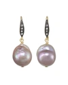 Margo Morrison Grey Baroque Pearl Earrings With White Sapphires On A Vermeil Top In Lapis