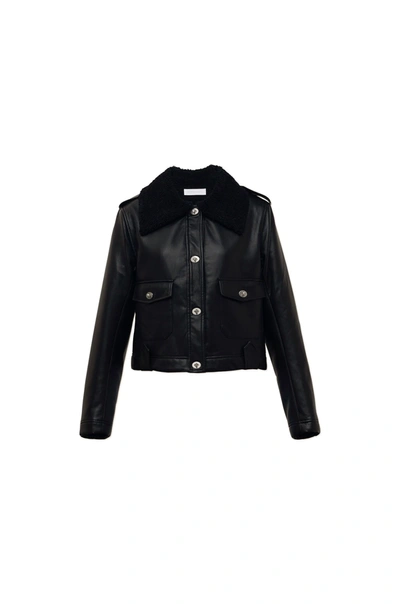 Callie Vegan Leather Jacket With Sherpa In Black