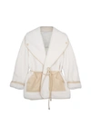 Kimia Recycled Fleece Tie Waist Jacket Kimia Eco-fleece Jacket In White Dune Multi