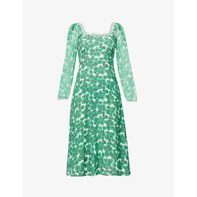 Hvn Matilda Appliquéd Floral-print Voile And Silk-chiffon Midi Dress In Pink And Green Daisy