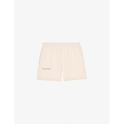 Pangaia Text-print Mid-rise Recycled And Organic Cotton-blend Shorts In Sand