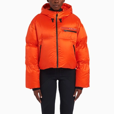 Prada Orange Nylon Short Down Jacket