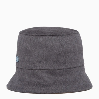 Prada Grey/camel Cashmere Reversible Bucket Hat In Slate/camel