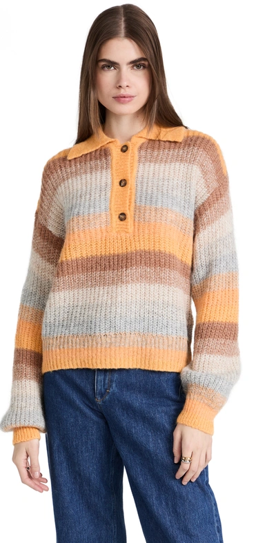 Something Navy Striped Oversized Polo Sweater In Orange Combo
