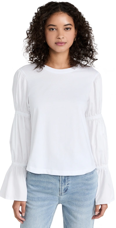 Something Navy Cinched Bell Sleeve Top In White